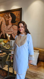 Beautiful Linen Co-ord Set With Gota & Mirror Work