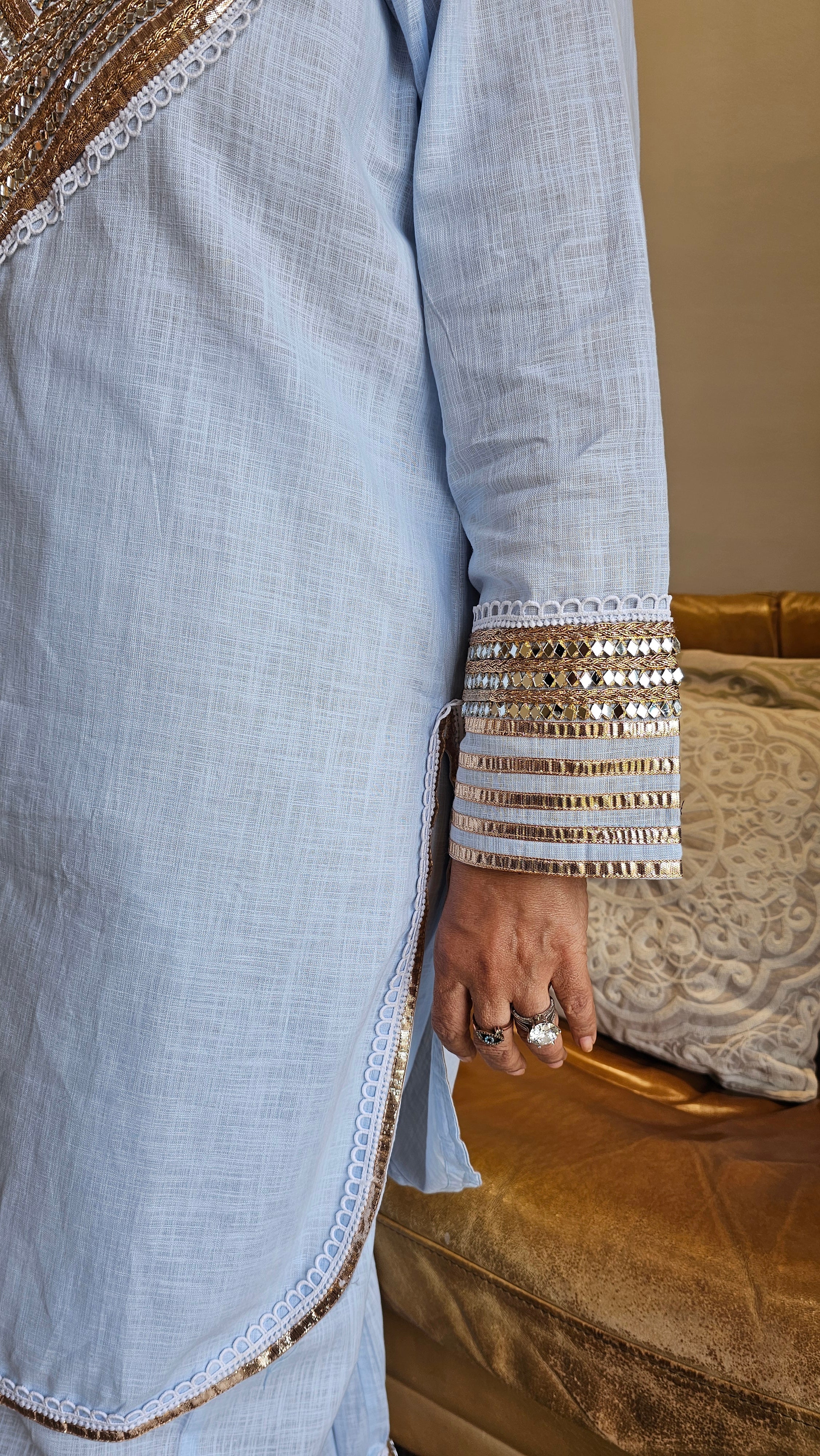 Beautiful Linen Co-ord Set With Gota & Mirror Work