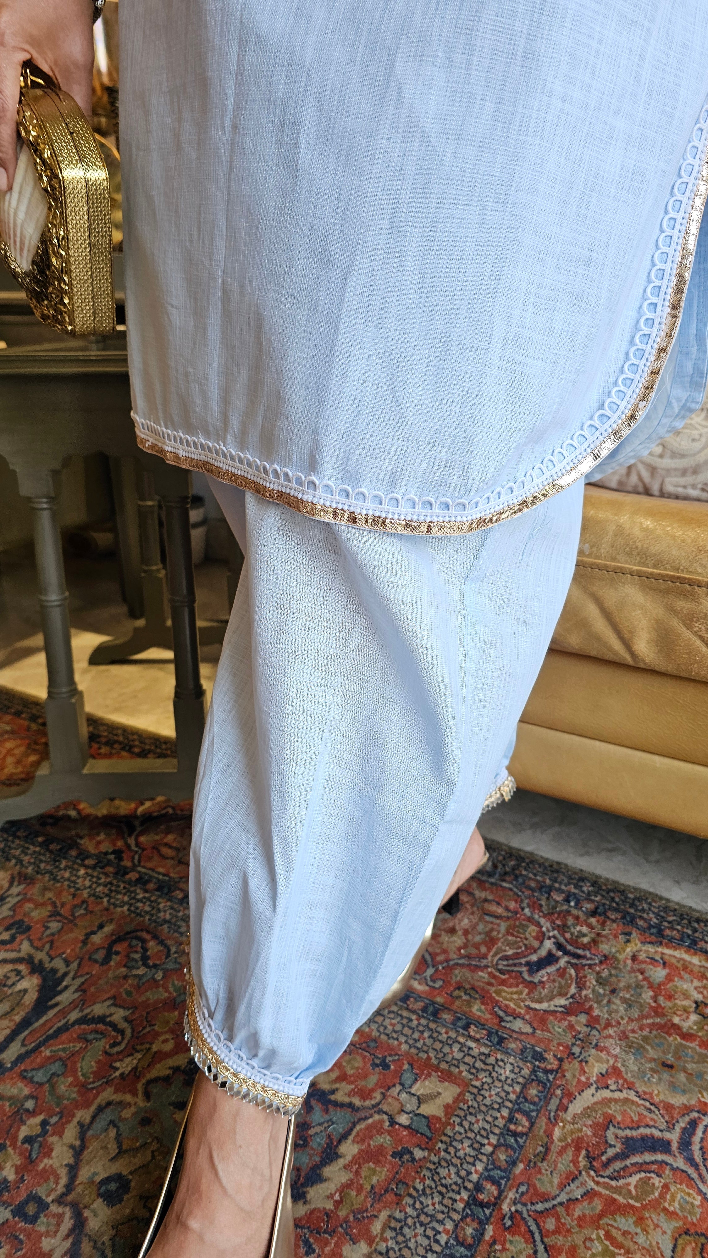 Beautiful Linen Co-ord Set With Gota & Mirror Work