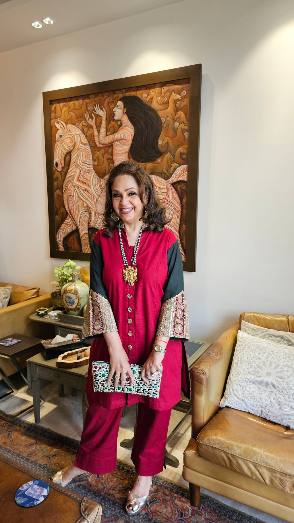 Stunning Linen Co-ord Set With Zari, Resham & Mirror Work
