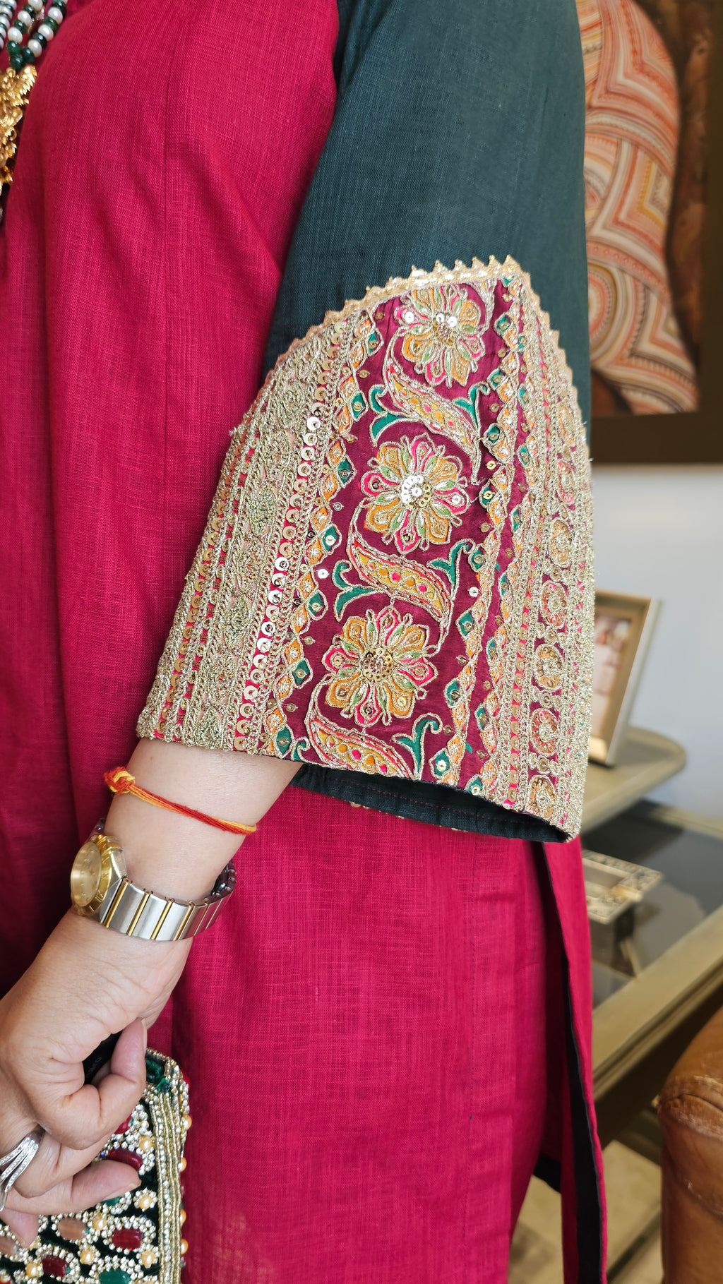 Stunning Linen Co-ord Set With Zari, Resham & Mirror Work