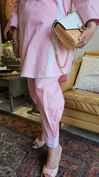 Beautiful Linen Co-ord Set With Lace Cut Work