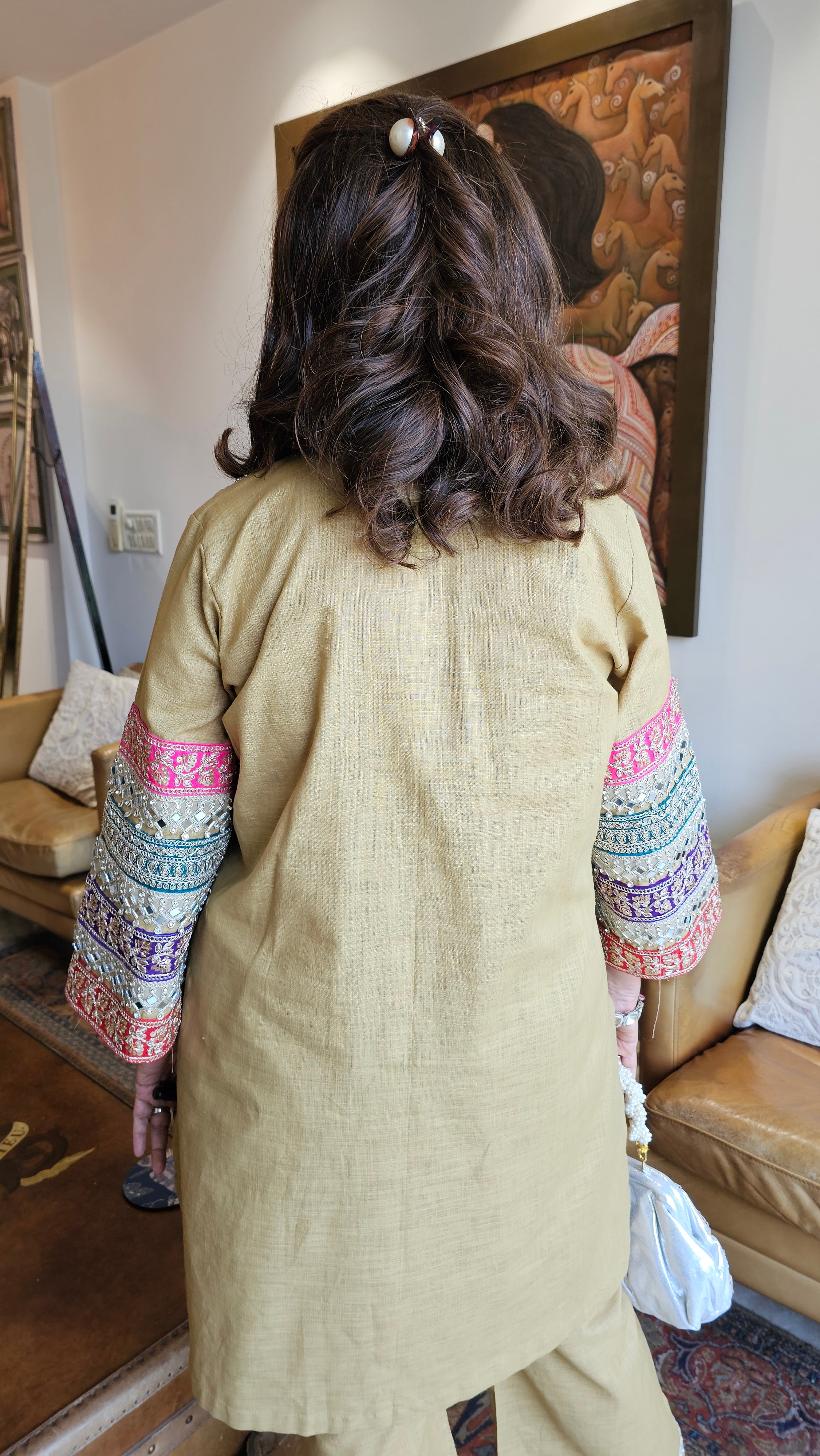 Stunning Linen Co-ord Set With Gota & Mirror Work