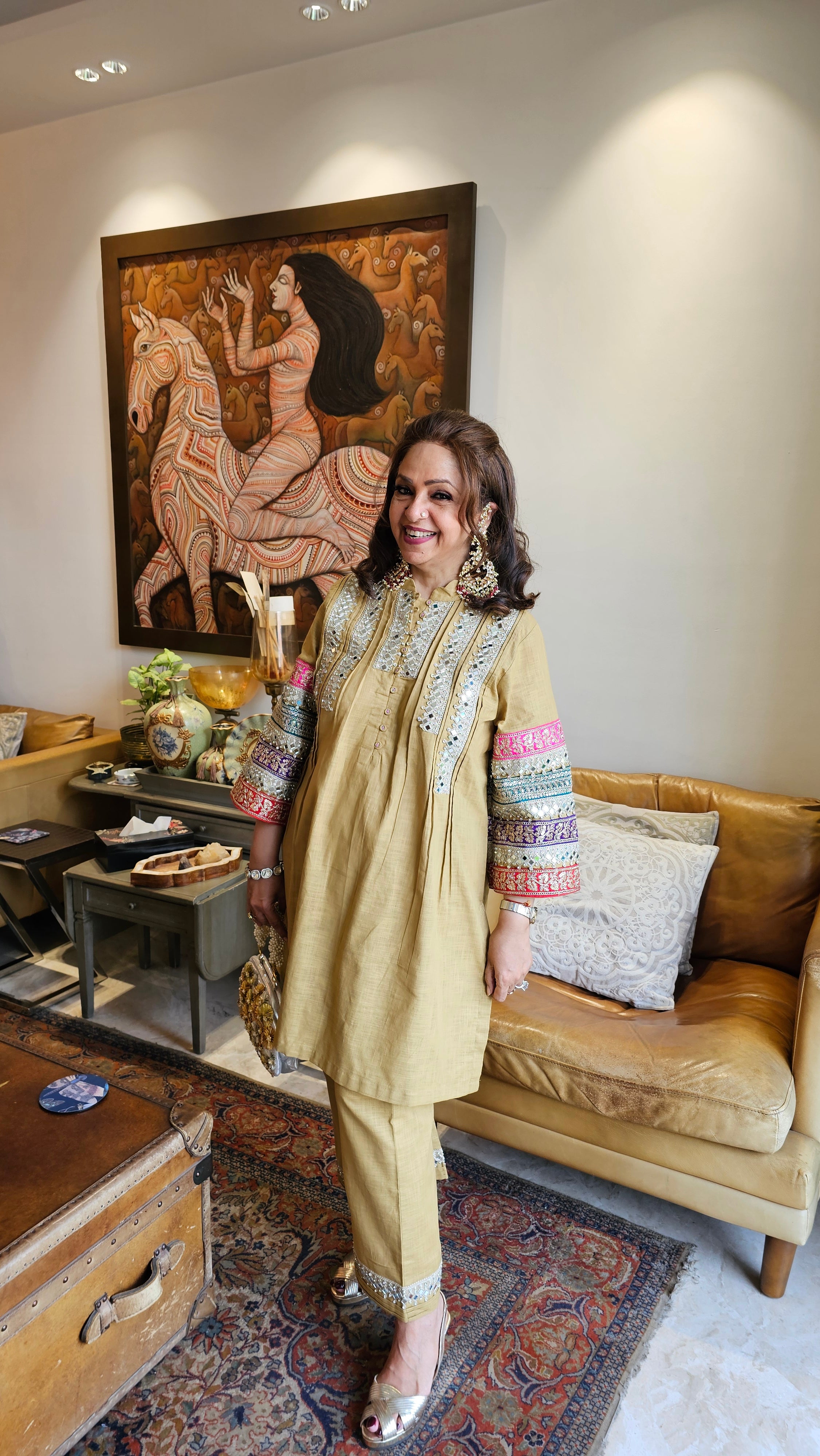 Stunning Linen Co-ord Set With Gota & Mirror Work