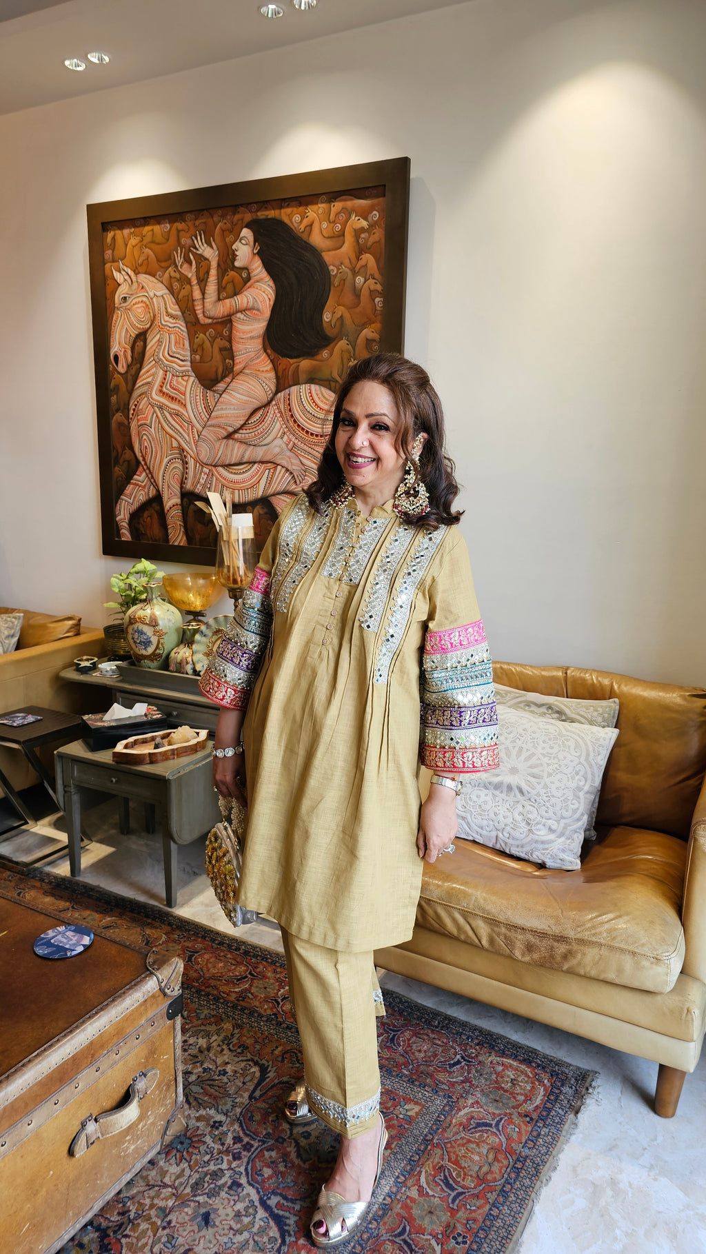 Stunning Linen Co-ord Set With Gota & Mirror Work