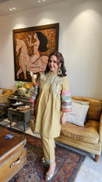 Stunning Linen Co-ord Set With Gota & Mirror Work