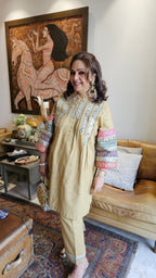 Stunning Linen Co-ord Set With Gota & Mirror Work