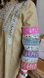 Stunning Linen Co-ord Set With Gota & Mirror Work