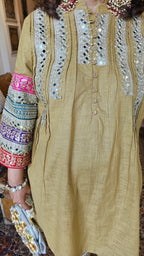 Stunning Linen Co-ord Set With Gota & Mirror Work