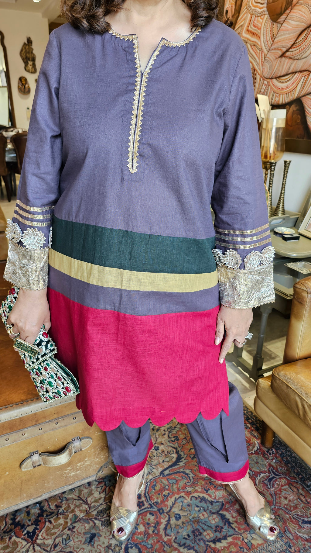 Stunning Linen Co-ord Set With Gota Work