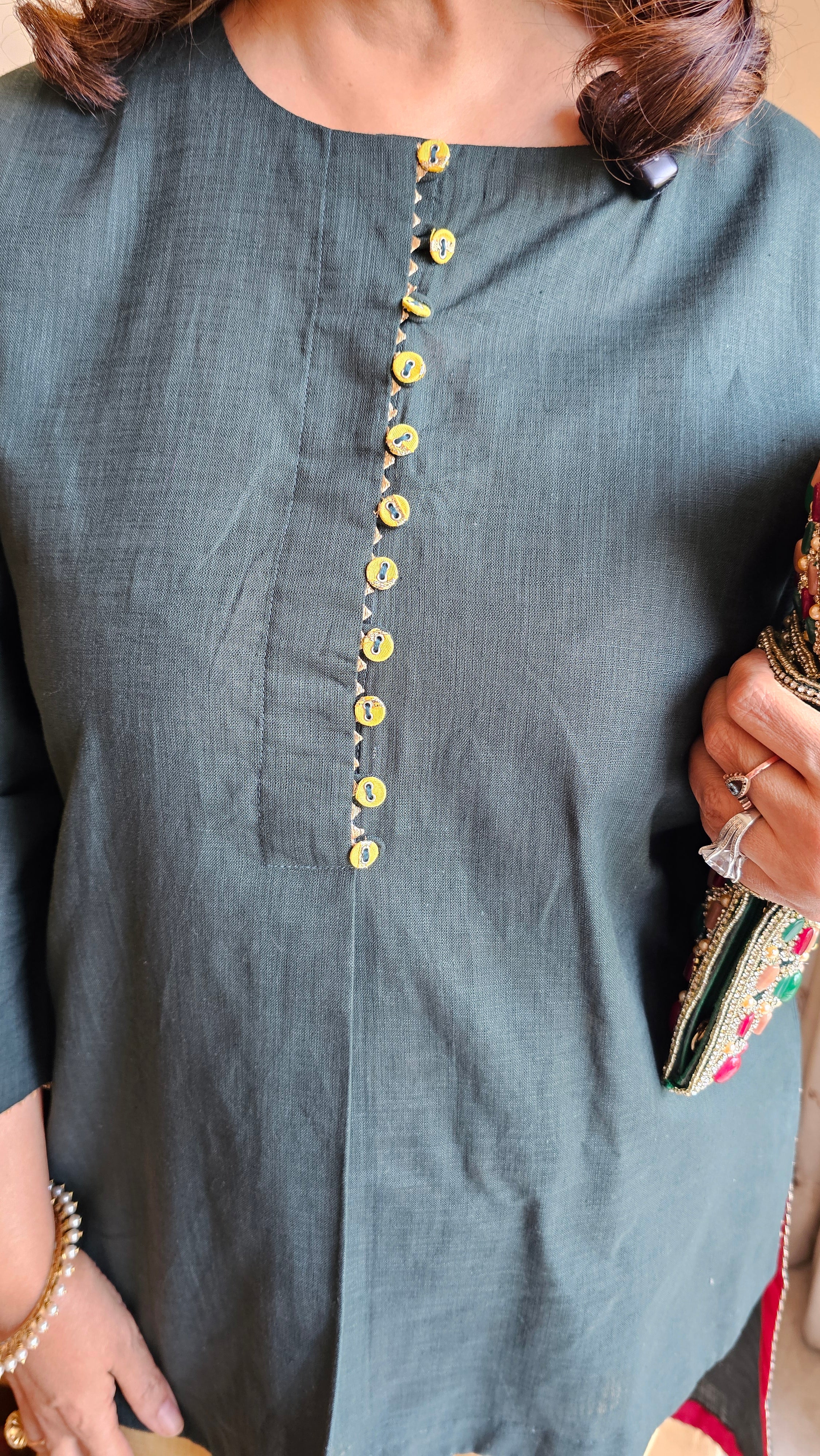 Stunning Land & Short Linen Kurta & Pants With Zari, Gota & Sippi Sitara Work