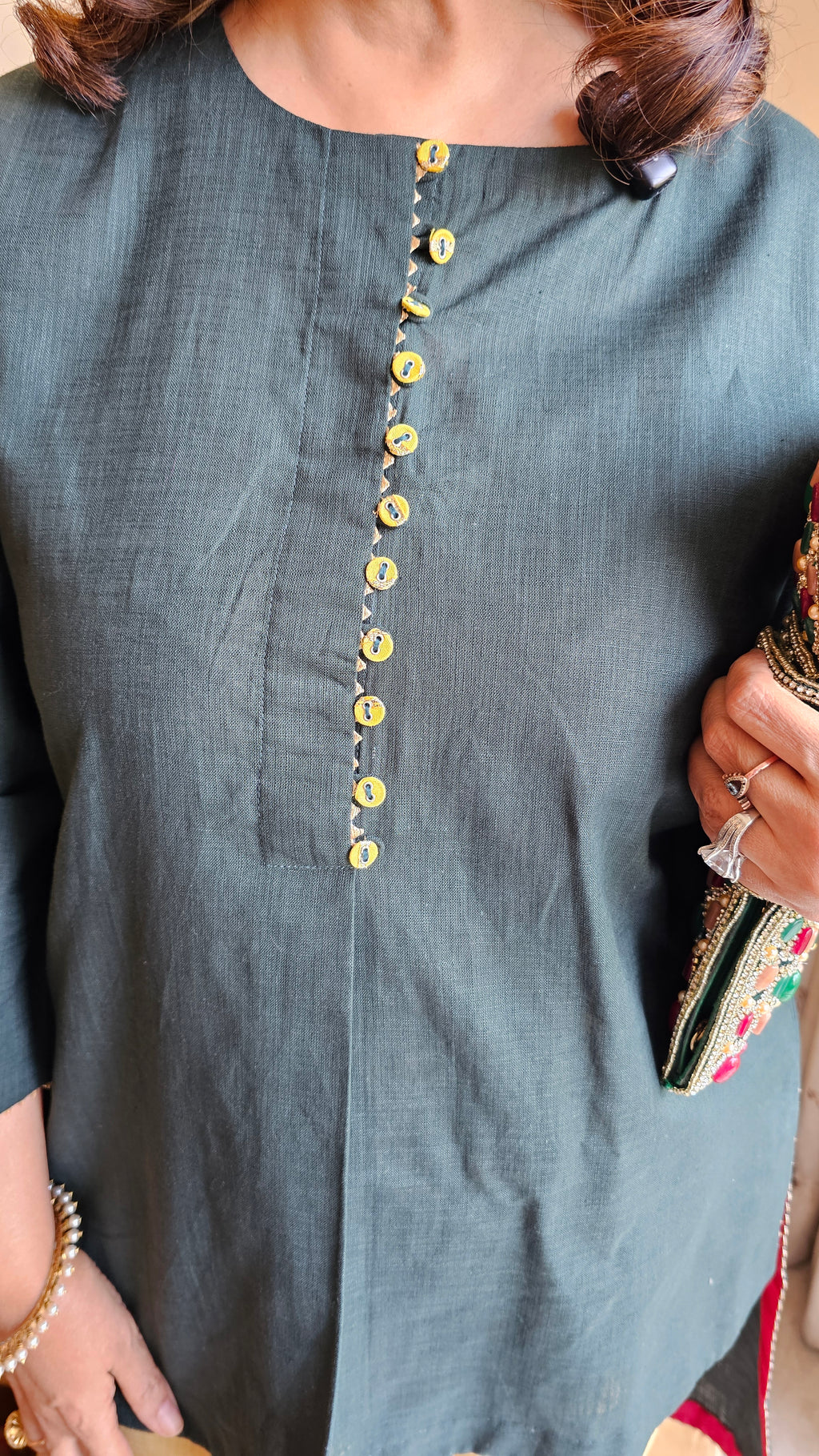 Stunning Land & Short Linen Kurta & Pants With Zari, Gota & Sippi Sitara Work