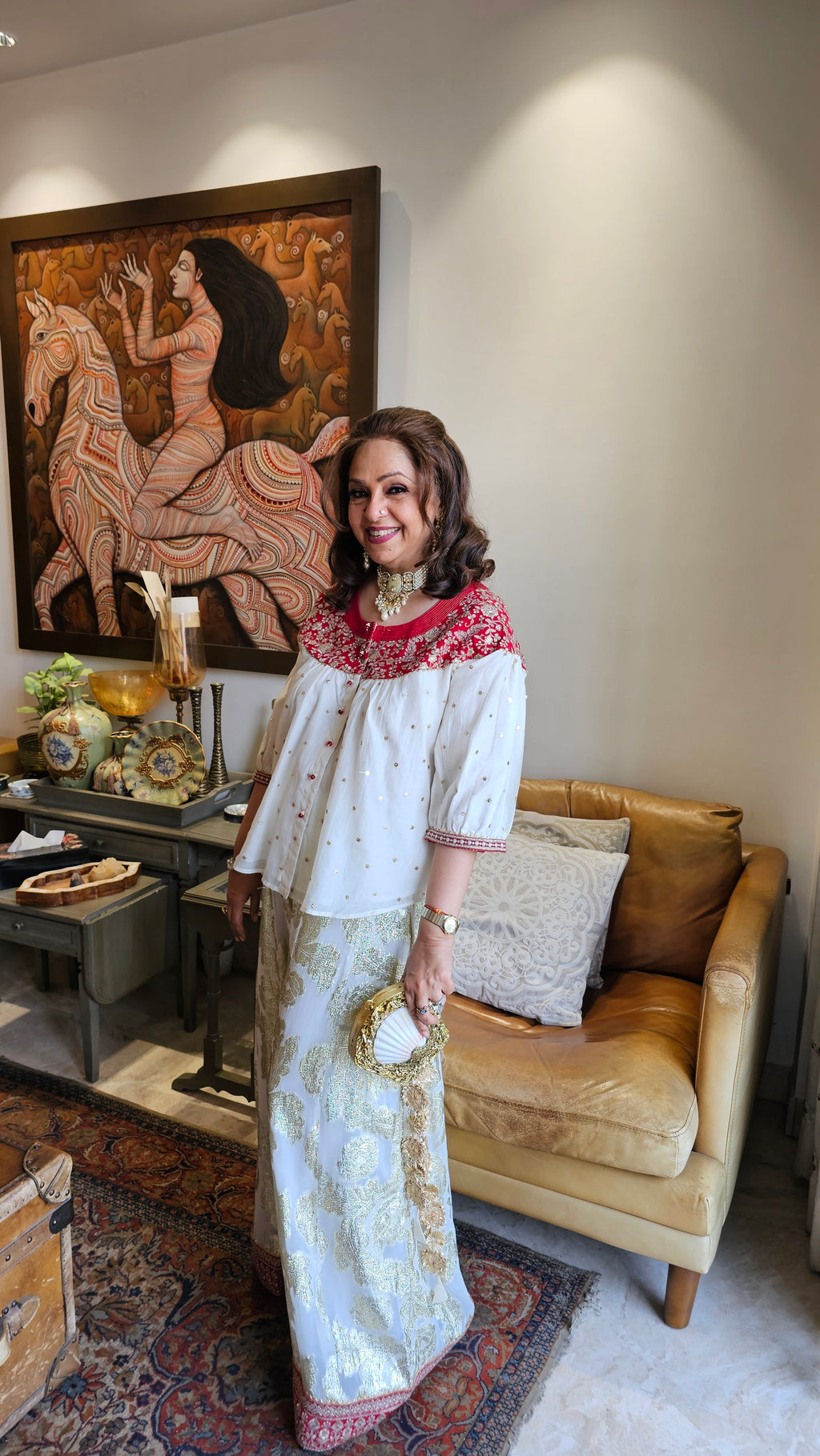 Stunning Cotton Mukaish Kurta with Cotton Jacquard Bottom Fully Lined With Mul Dressed with Embroidered Yok & Bottom Hemline