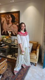 Stunning Cotton Mukaish Kurta with Cotton Jacquard Bottom Fully Lined With Mul Dressed with Embroidered Yok & Bottom Hemline