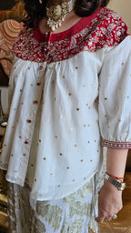 Stunning Cotton Mukaish Kurta with Cotton Jacquard Bottom Fully Lined With Mul Dressed with Embroidered Yok & Bottom Hemline