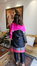 Stunning Beautiful Tissue Banarasi Kurta, Chanderi Bottom & Satin Scarf Trimmed With Gota Kinari