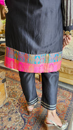 Stunning Beautiful Tissue Banarasi Kurta, Chanderi Bottom & Satin Scarf Trimmed With Gota Kinari