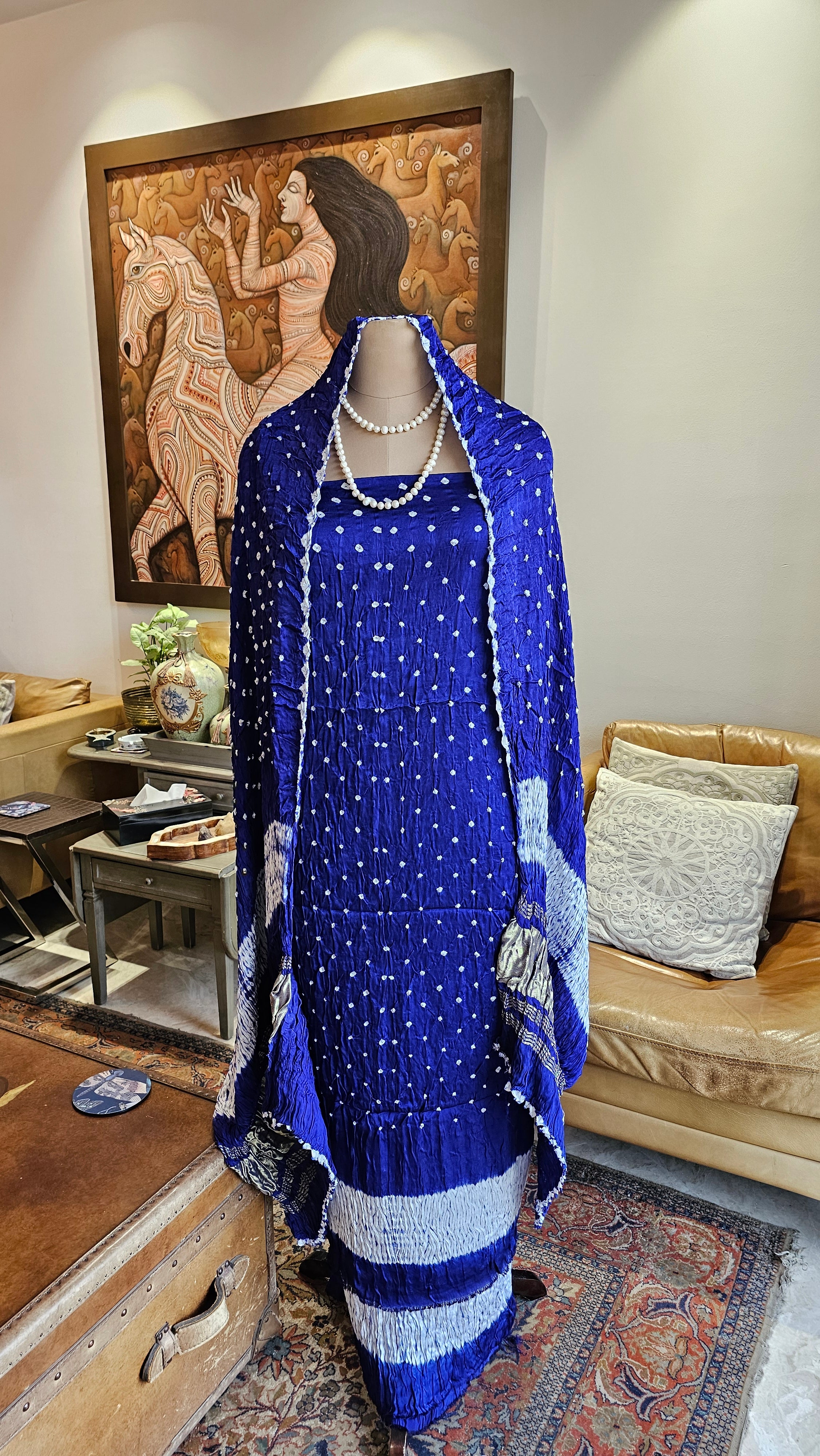 Beautiful Dola Silk Tie & Dye Suit with Zari Work Dupatta