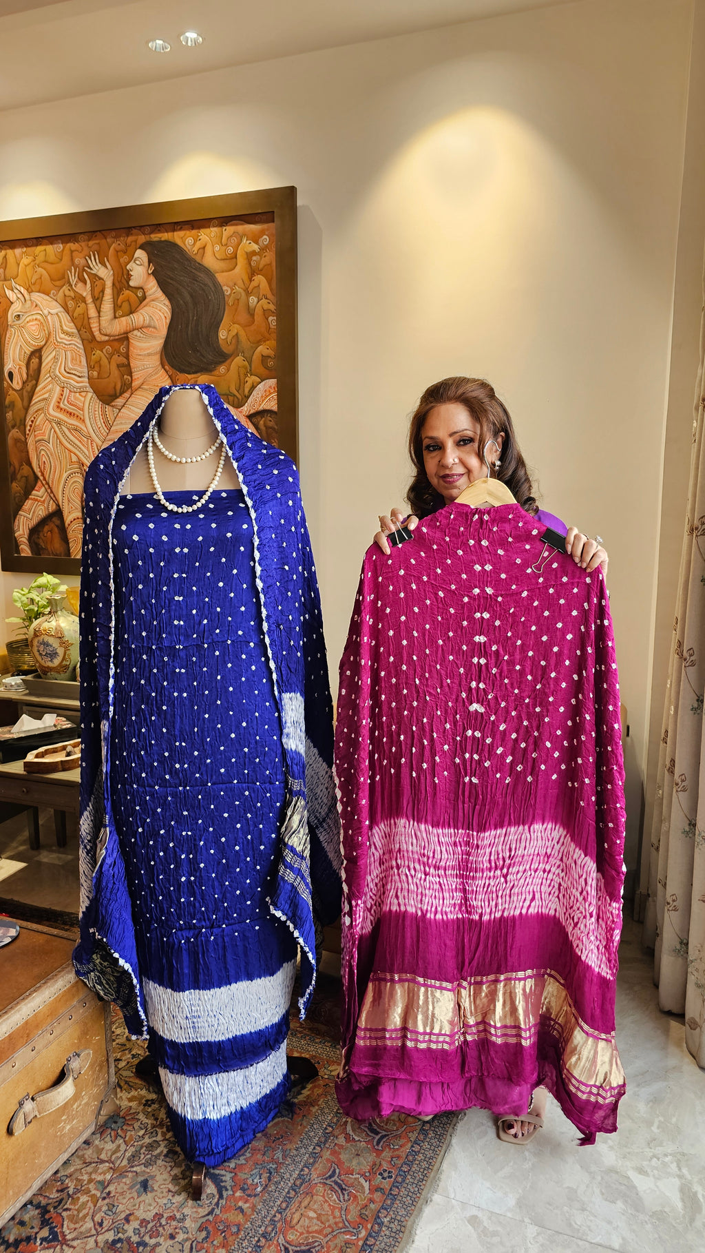 Beautiful Dola Silk Tie & Dye Suit with Zari Work Dupatta