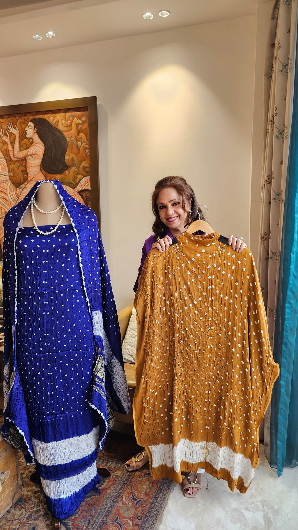 Beautiful Dola Silk Tie & Dye Suit with Zari Work Dupatta