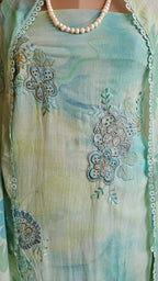 Beautiful Tie & Dye Cotton Suit with Chikan Work Embroidery & Siroski Work