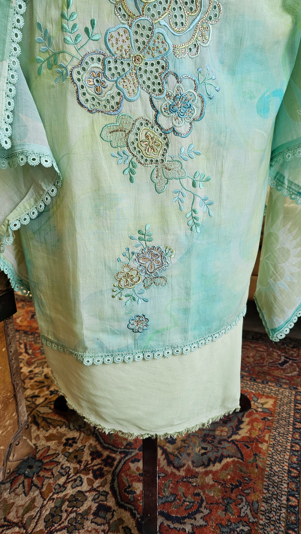 Beautiful Tie & Dye Cotton Suit with Chikan Work Embroidery & Siroski Work