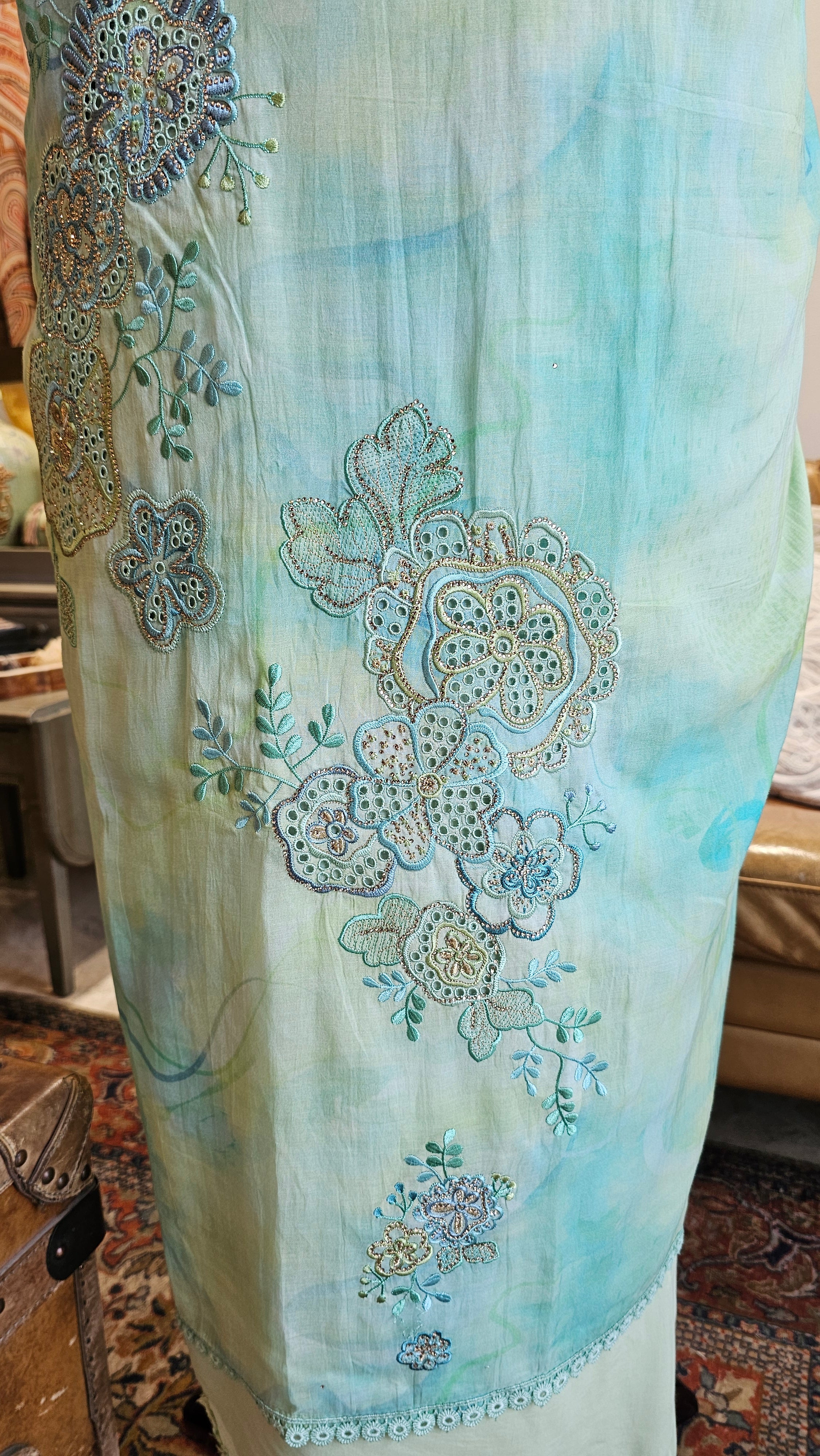 Beautiful Tie & Dye Cotton Suit with Chikan Work Embroidery & Siroski Work