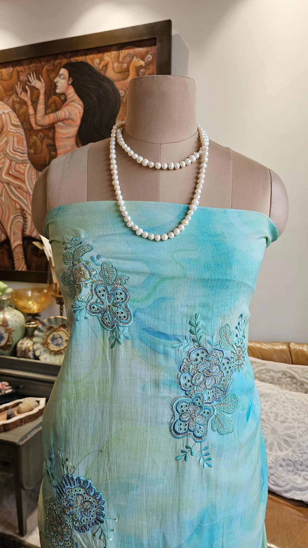 Beautiful Tie & Dye Cotton Suit with Chikan Work Embroidery & Siroski Work