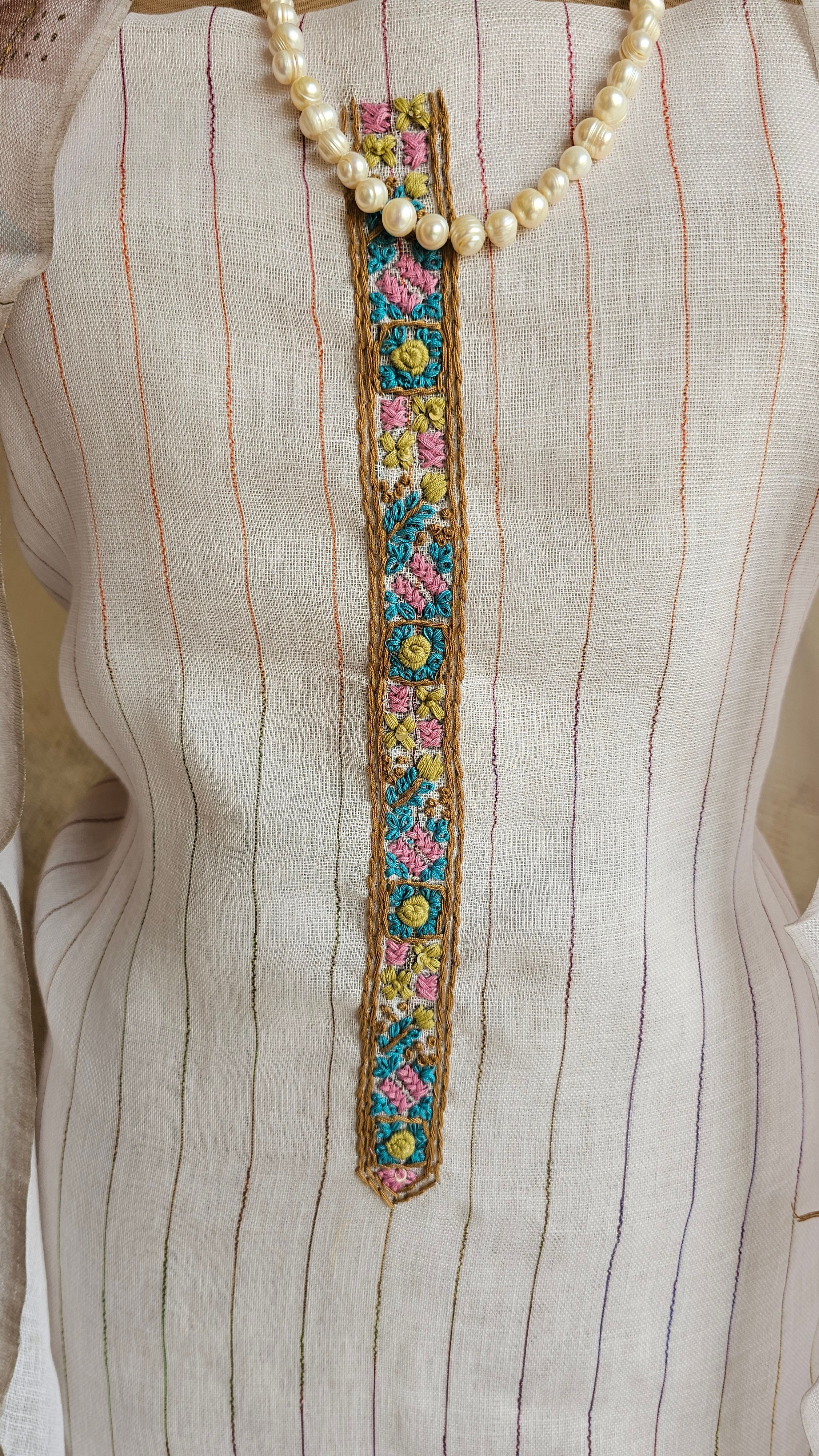 Beautiful Linen Suit with Hand Print & Embroidery Work