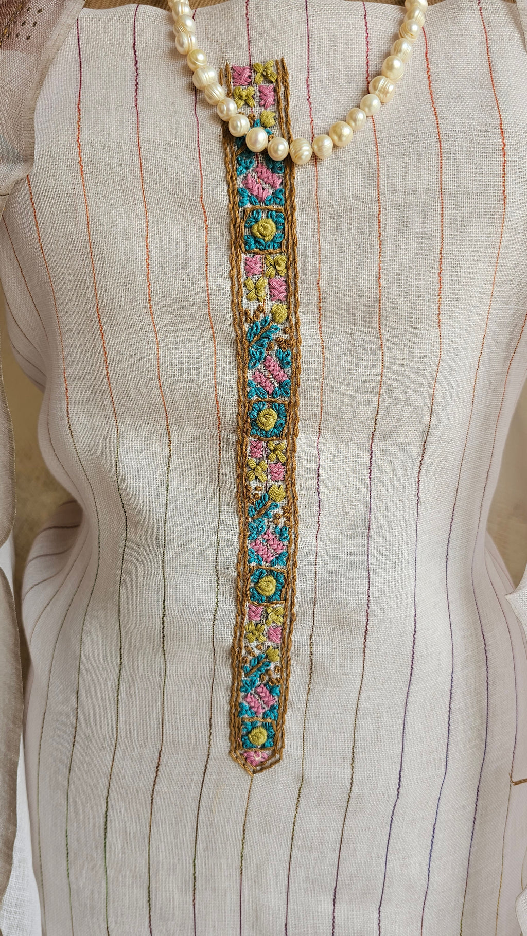 Beautiful Linen Suit with Hand Print & Embroidery Work