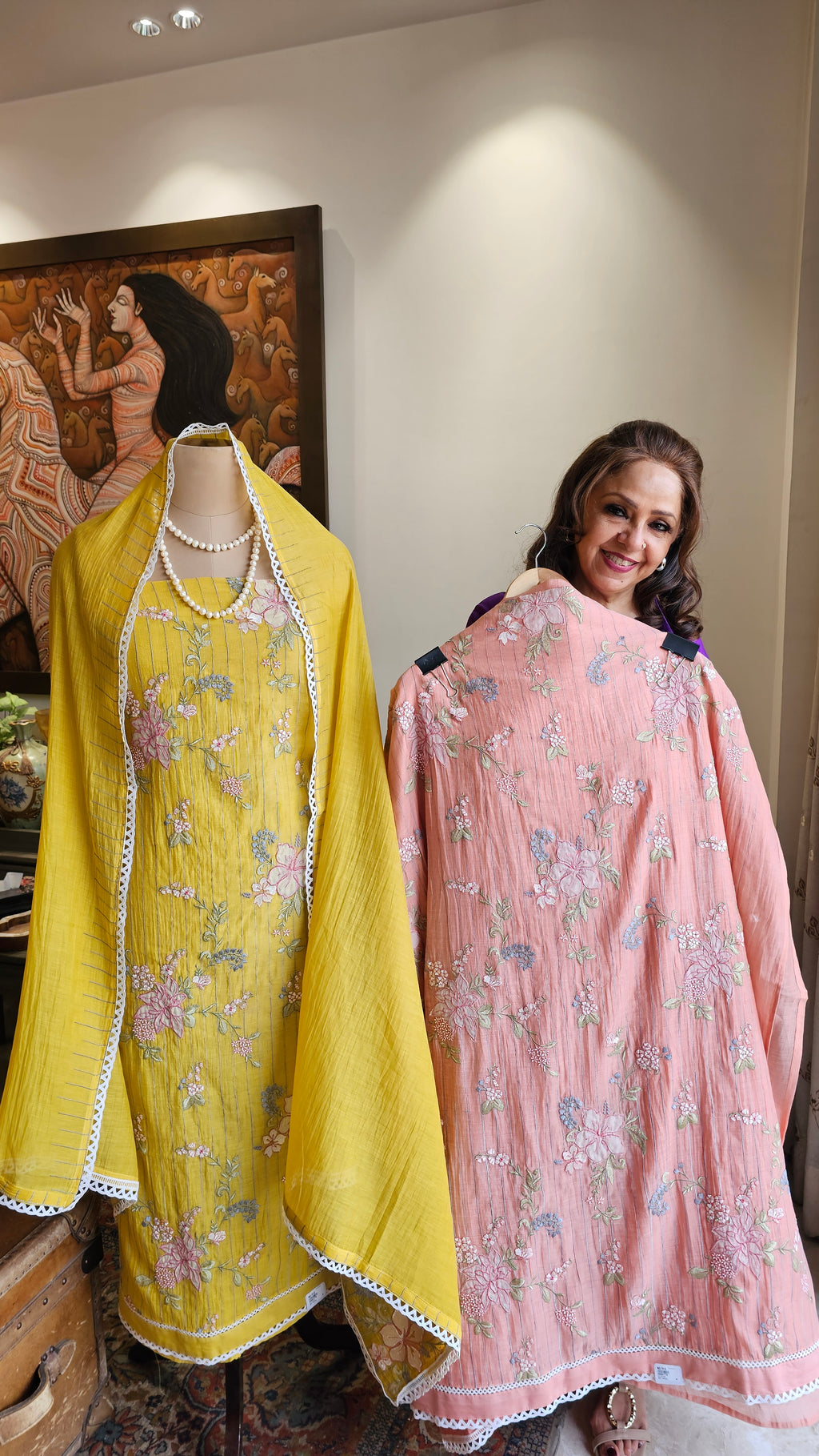 Beautiful Crushed Cotton Suit with Embroidery Work