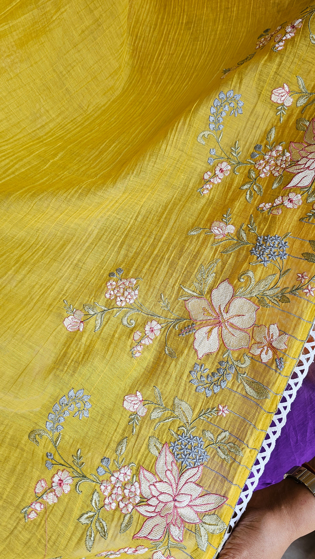 Beautiful Crushed Cotton Suit with Embroidery Work