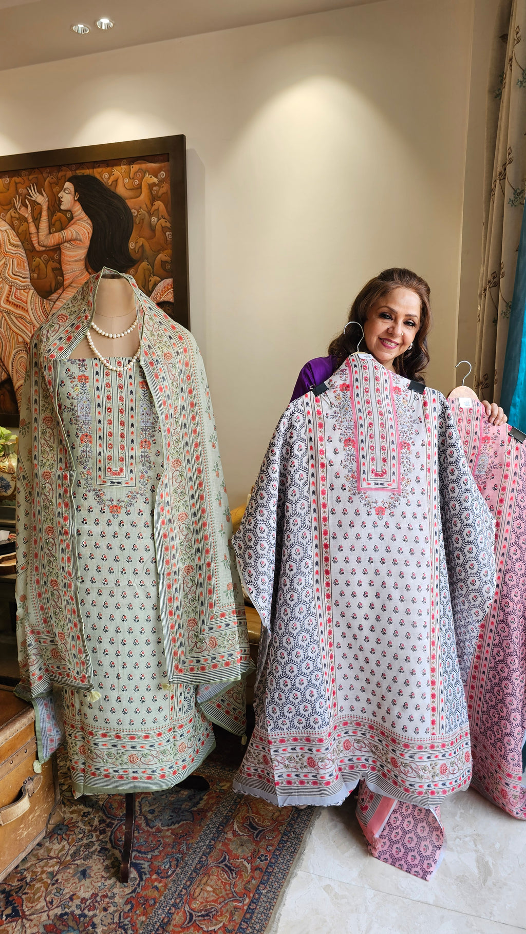 Beautiful Digital Printed Linen Suit with Pearl Embroidery