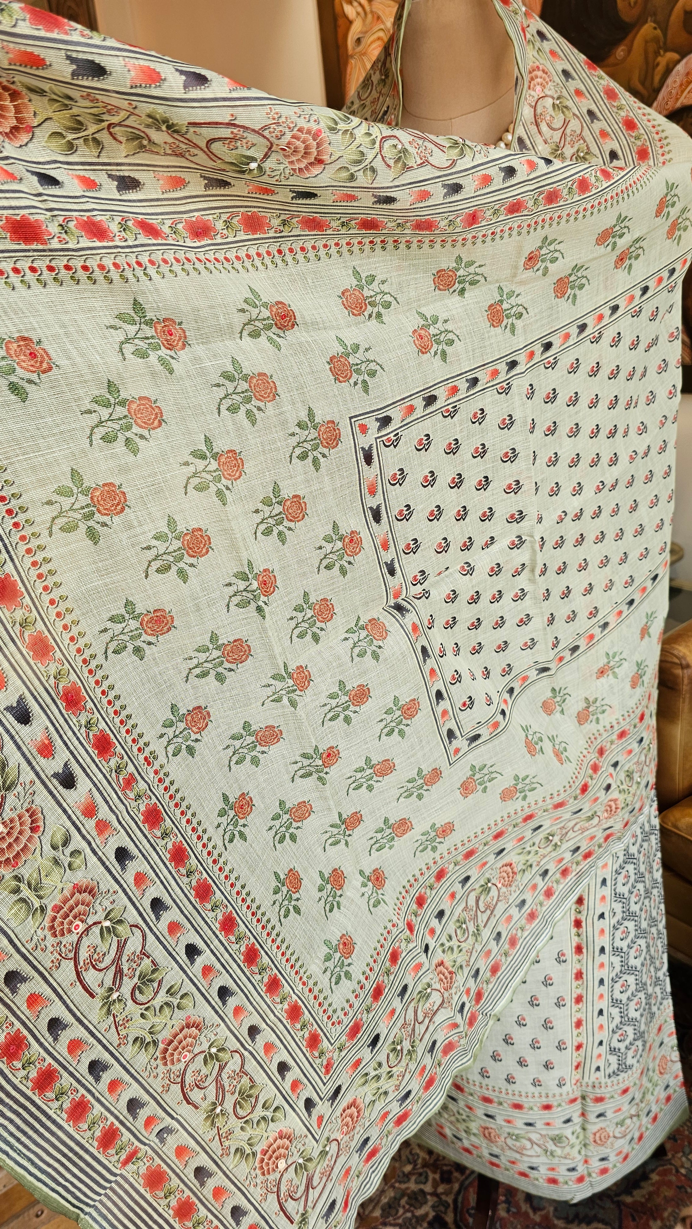 Beautiful Digital Printed Linen Suit with Pearl Embroidery