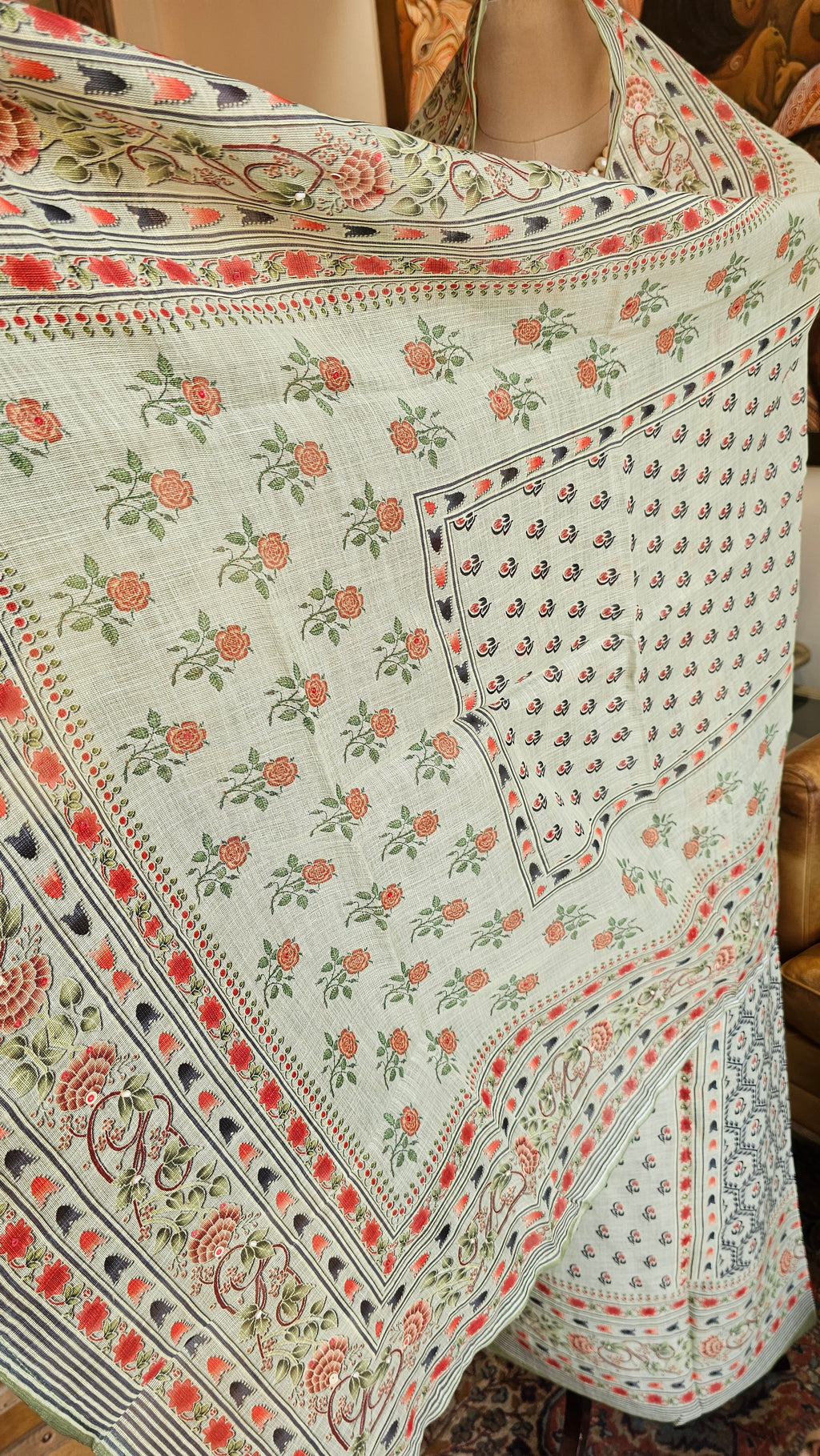 Beautiful Digital Printed Linen Suit with Pearl Embroidery