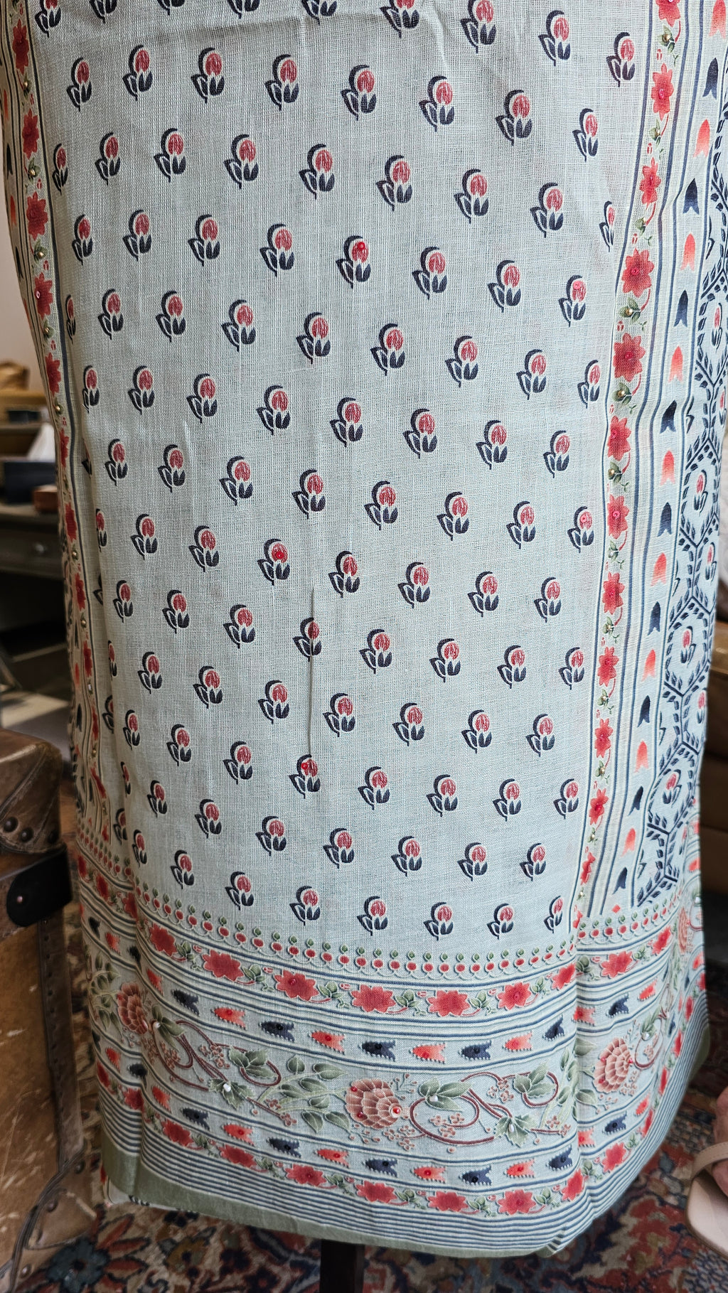 Beautiful Digital Printed Linen Suit with Pearl Embroidery