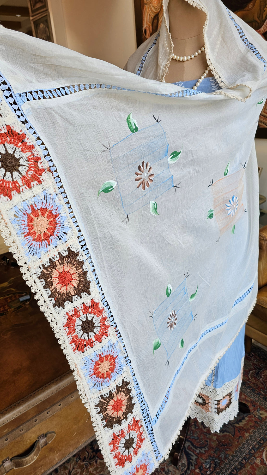 Beautiful Mul Fabric suit with Hand, Crochet & Thread work
