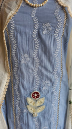 Beautiful Mul Fabric suit with Hand, Crochet & Thread work
