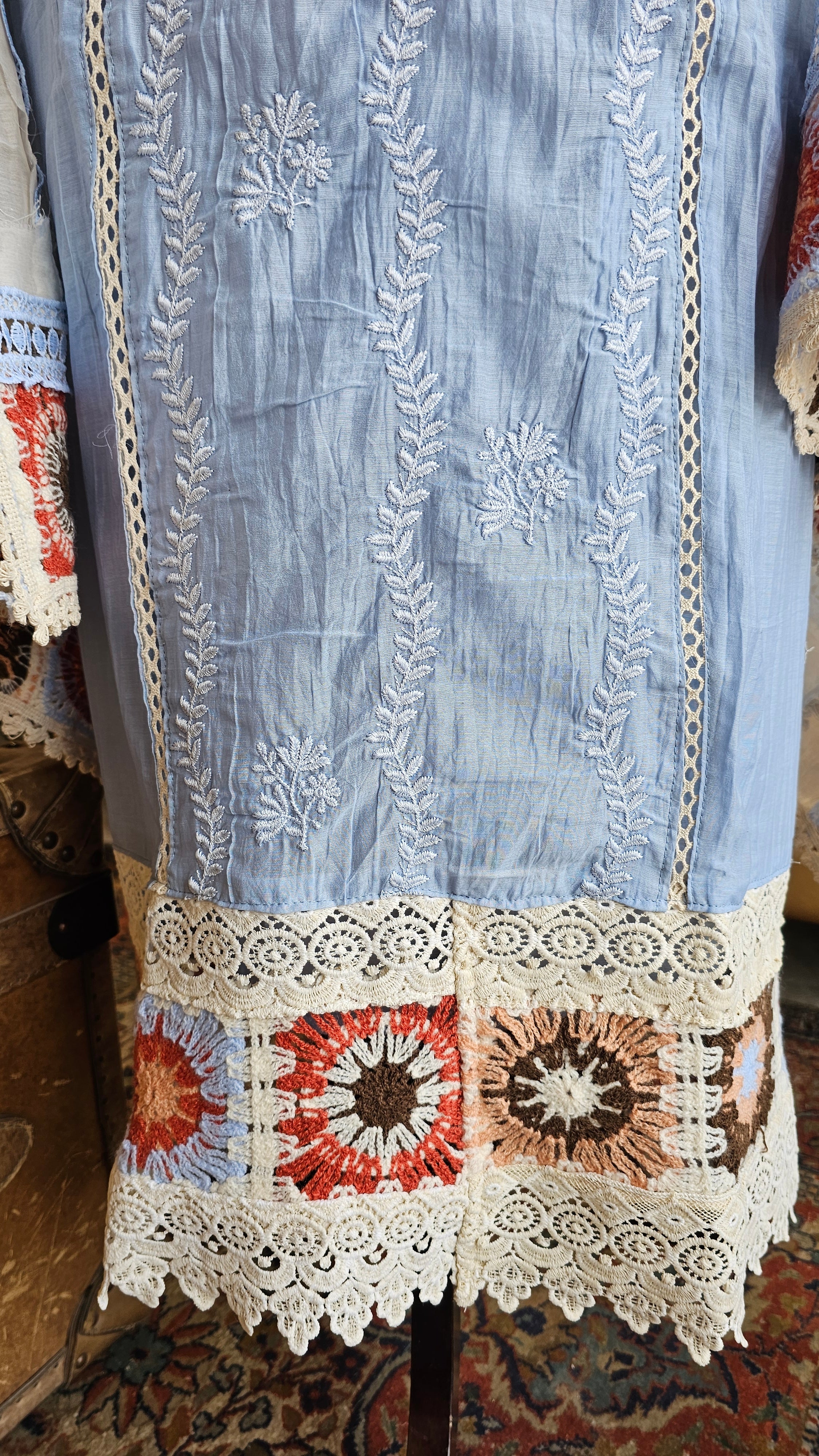 Beautiful Mul Fabric suit with Hand, Crochet & Thread work