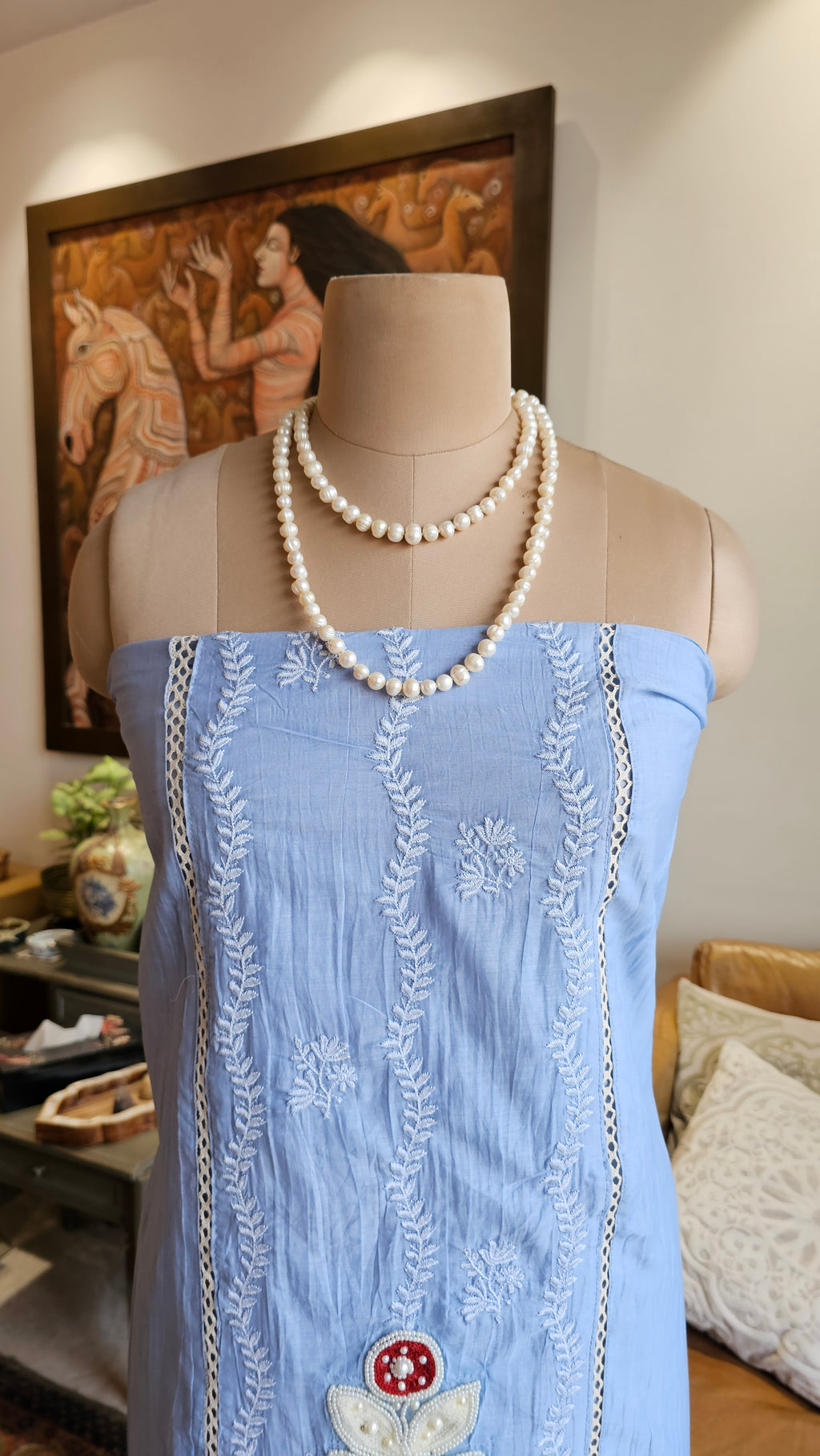 Beautiful Mul Fabric suit with Hand, Crochet & Thread work