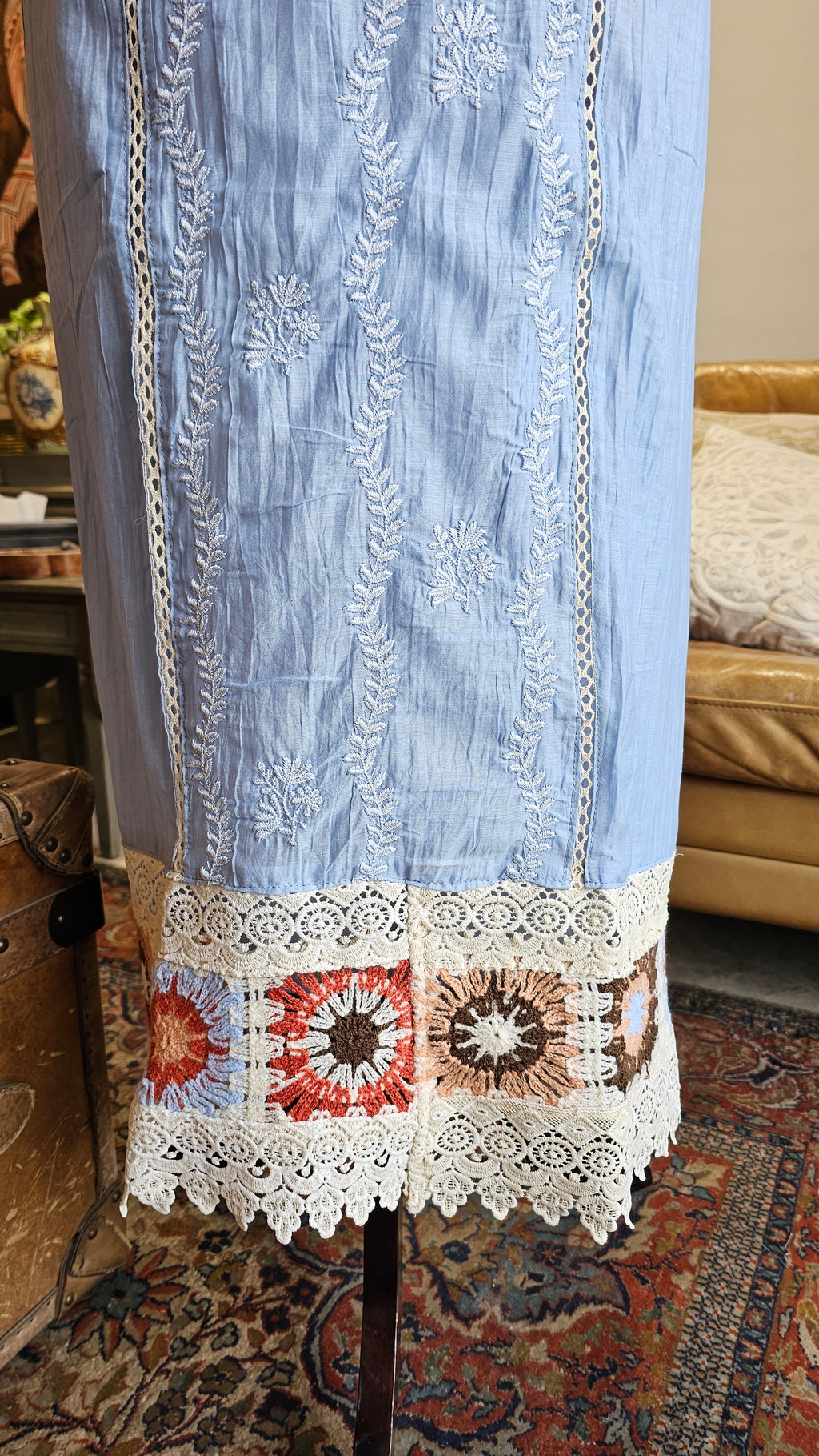 Beautiful Mul Fabric suit with Hand, Crochet & Thread work