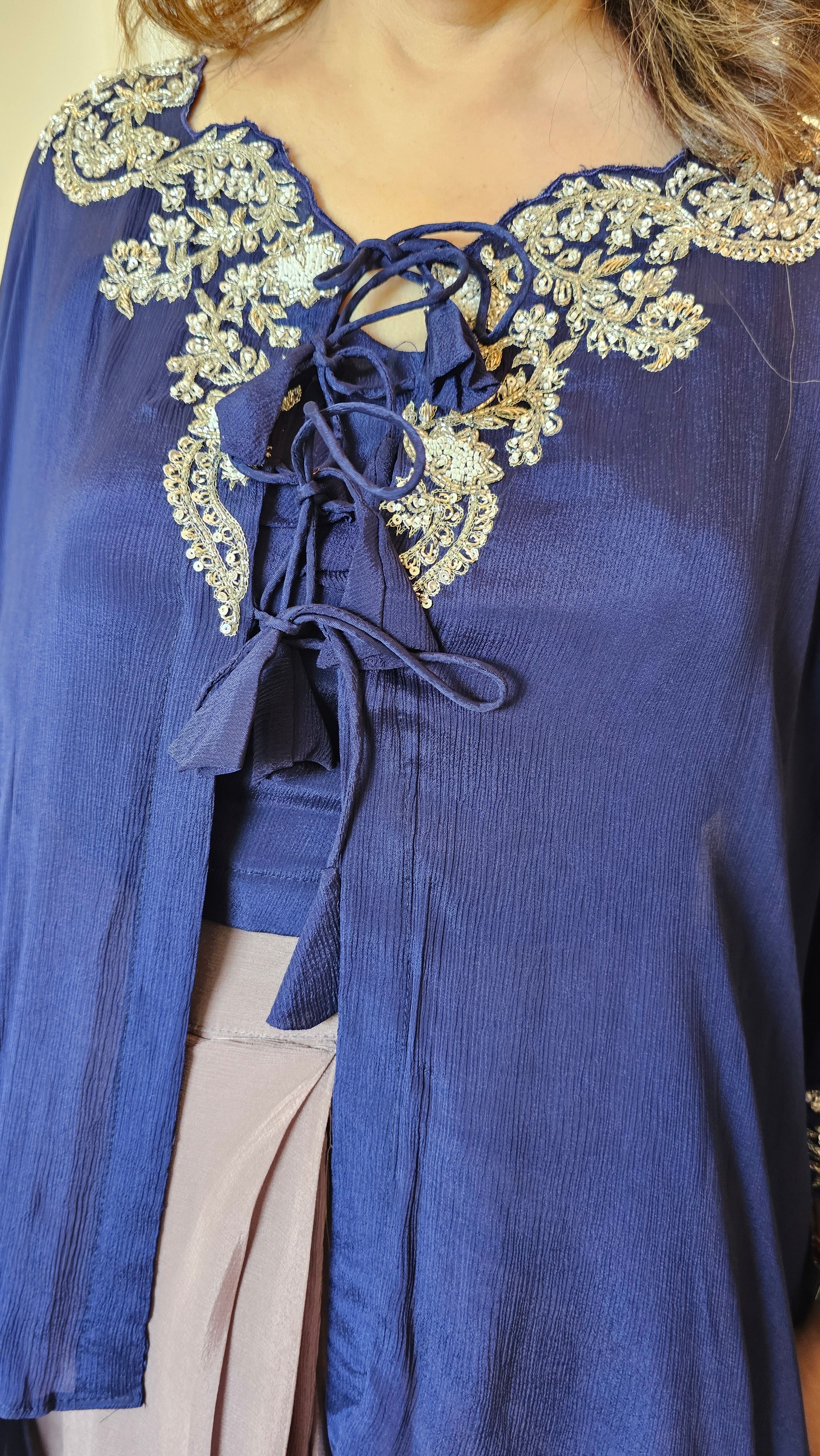Beautiful Chinon Outfit With Hand Work