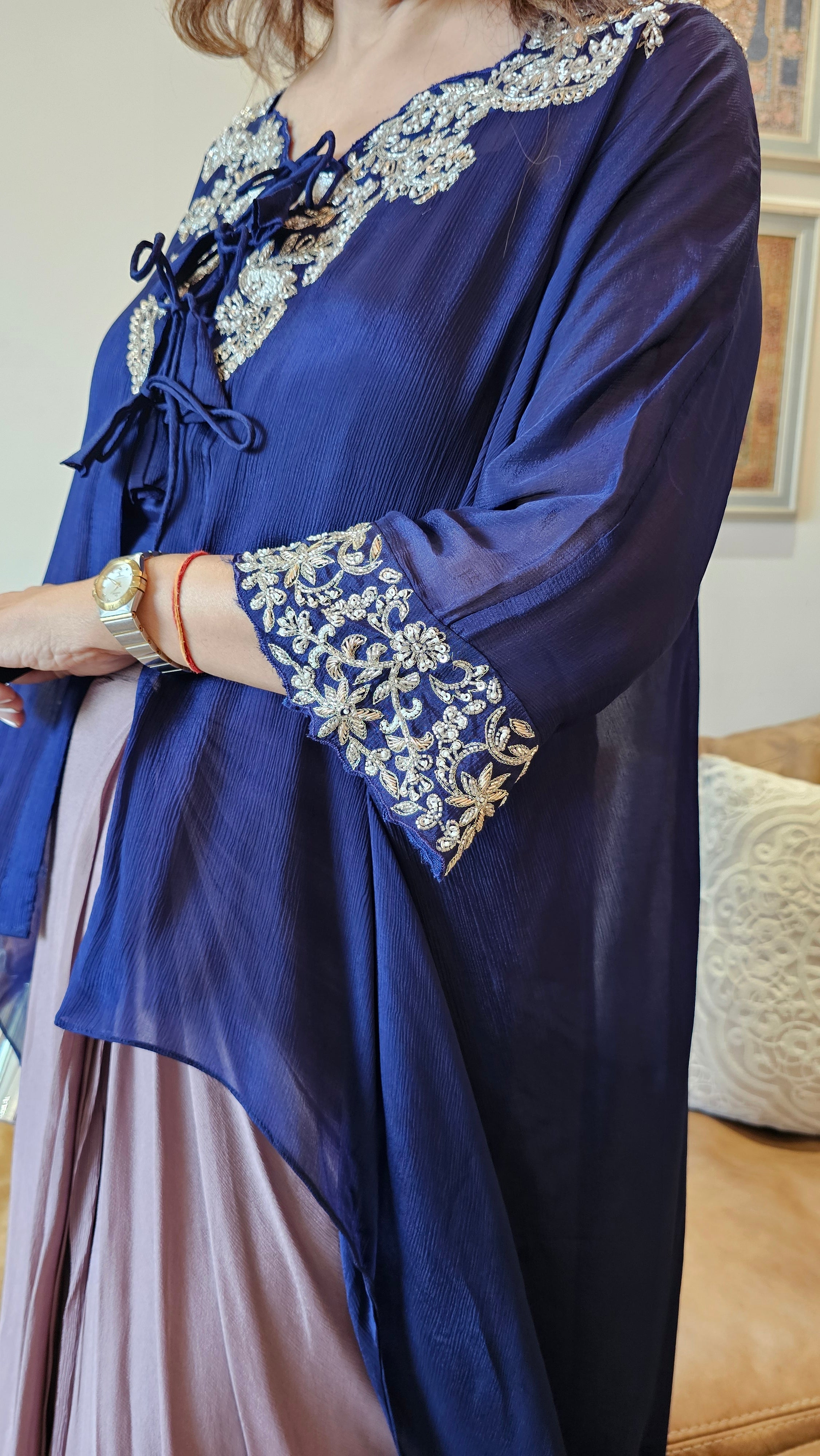 Beautiful Chinon Outfit With Hand Work