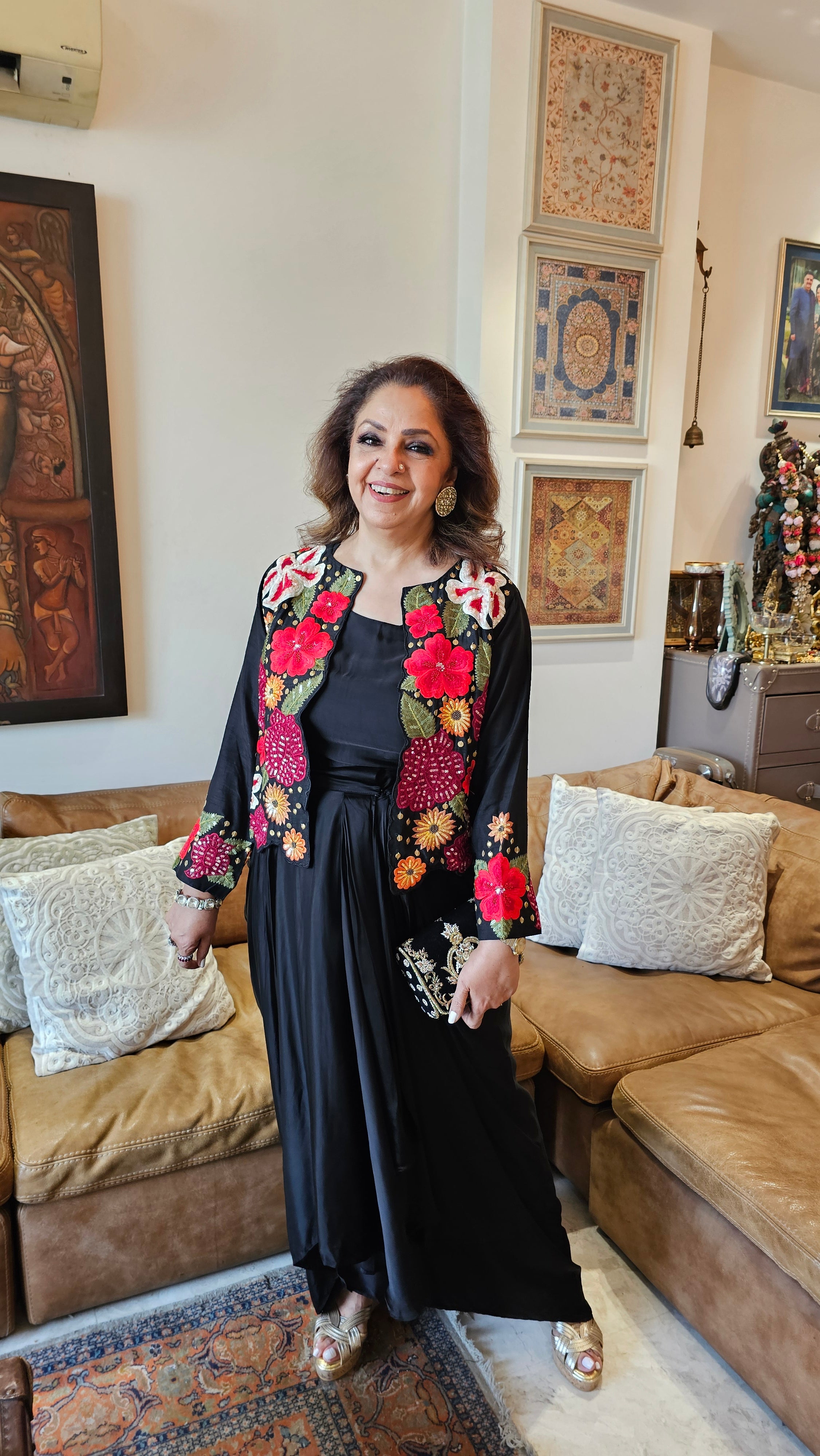 Stunning Silk Top with Parasi Embroidery & Hand Work And with Satin Crepe Skirt