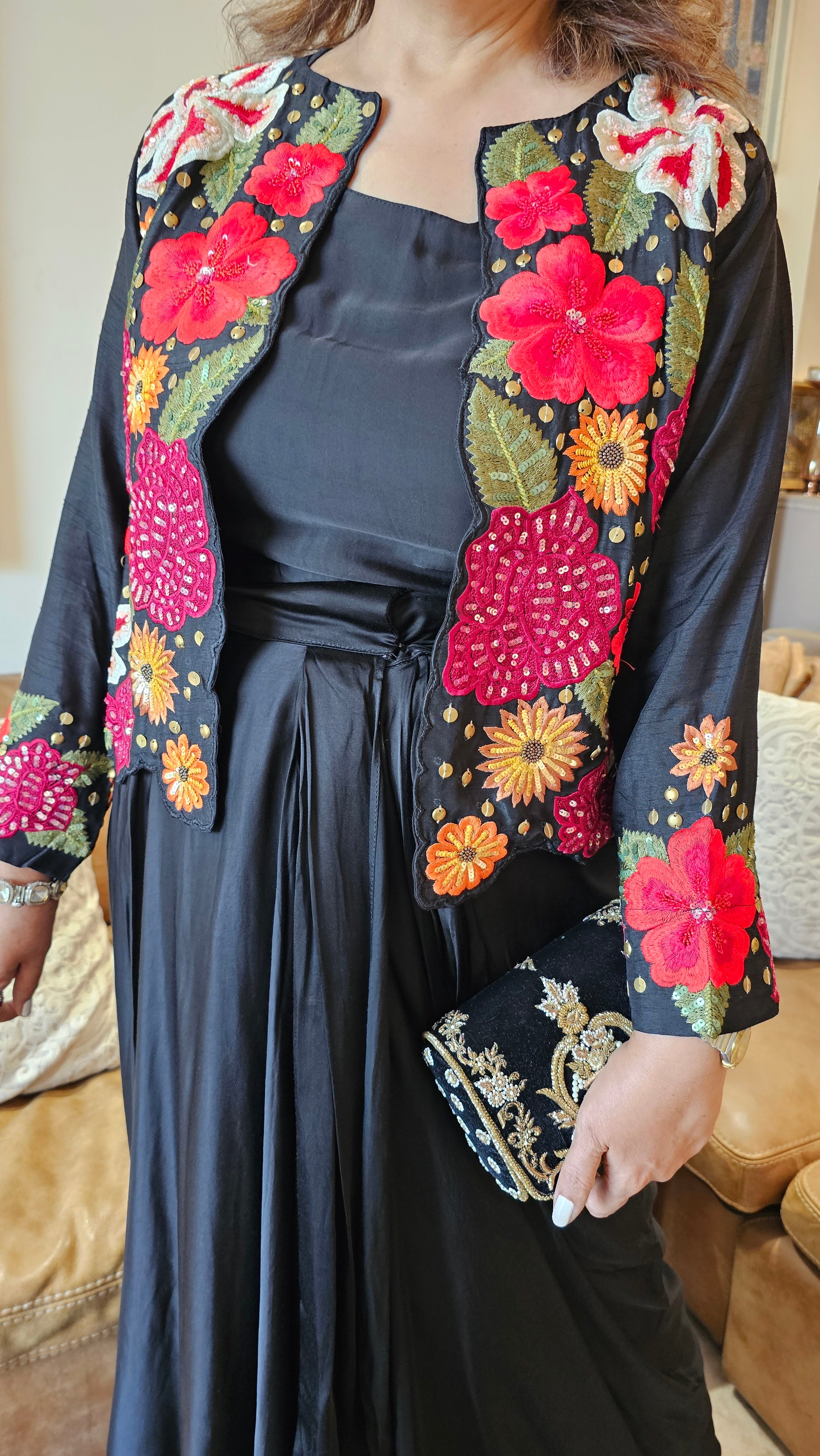Stunning Silk Top with Parasi Embroidery & Hand Work And with Satin Crepe Skirt