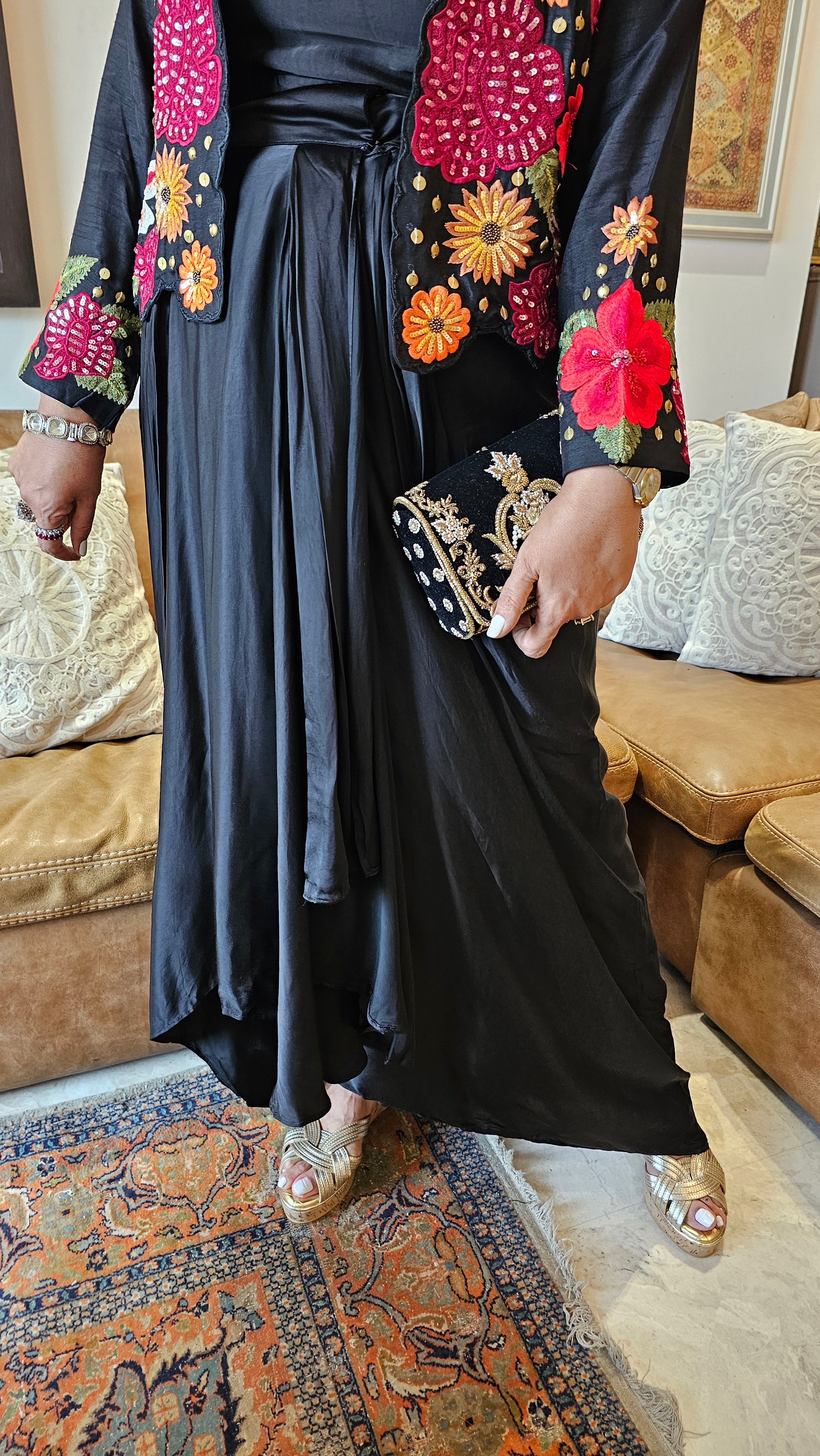 Stunning Silk Top with Parasi Embroidery & Hand Work And with Satin Crepe Skirt