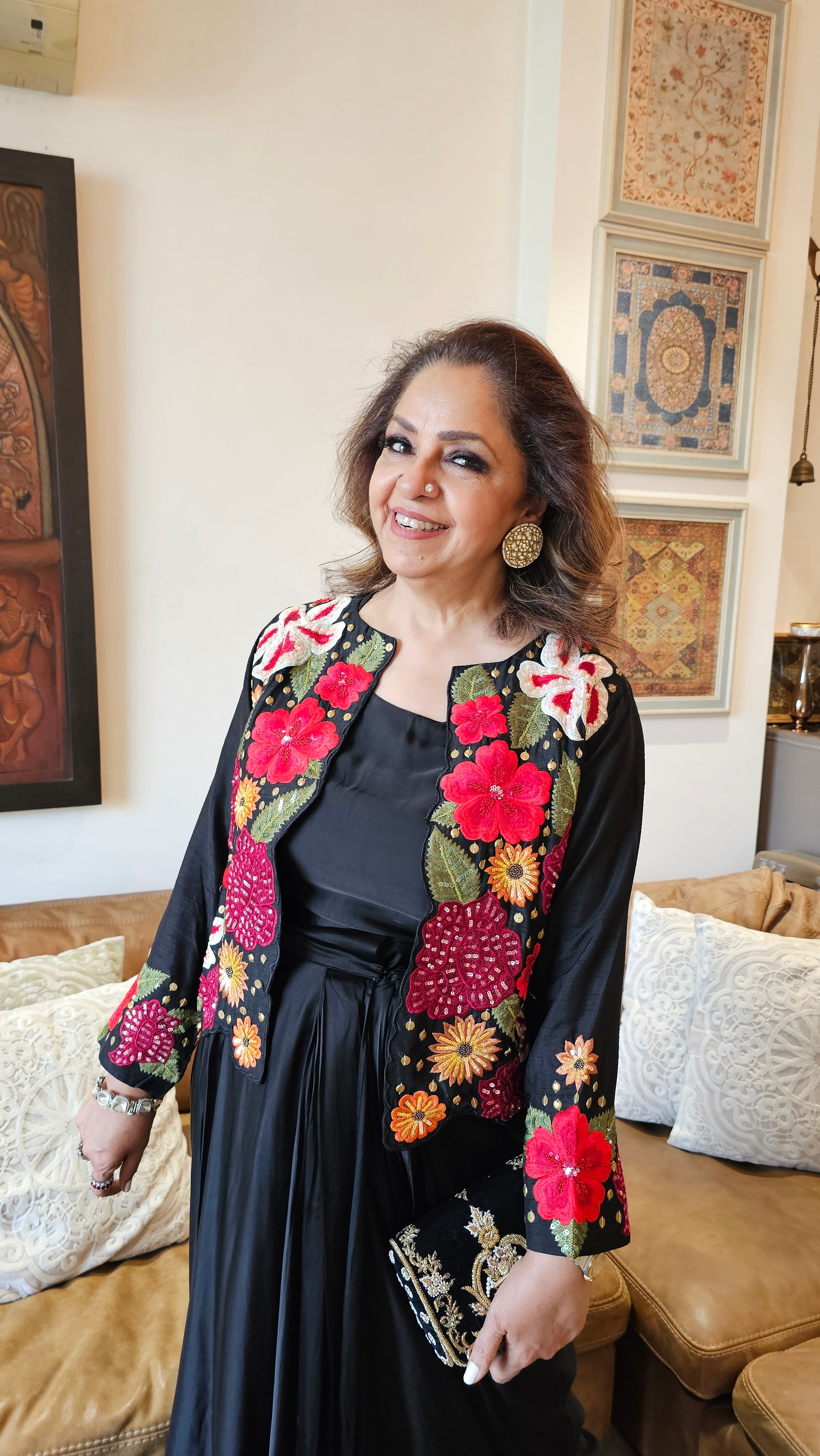 Stunning Silk Top with Parasi Embroidery & Hand Work And with Satin Crepe Skirt