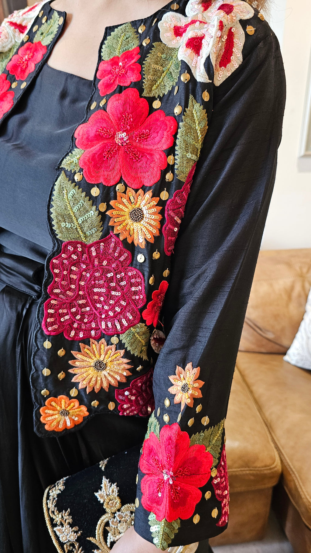 Stunning Silk Top with Parasi Embroidery & Hand Work And with Satin Crepe Skirt