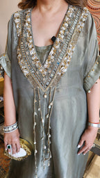 Beautiful Organza Top With Hand Embroidery & Mirror Work with Banarasi Tissue Bottom