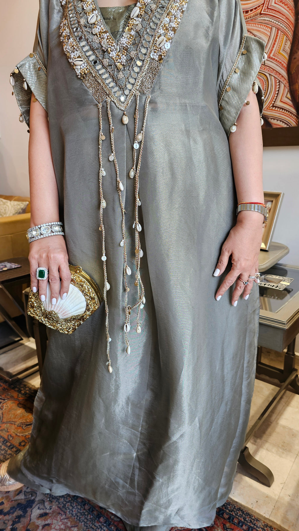 Beautiful Organza Top With Hand Embroidery & Mirror Work with Banarasi Tissue Bottom